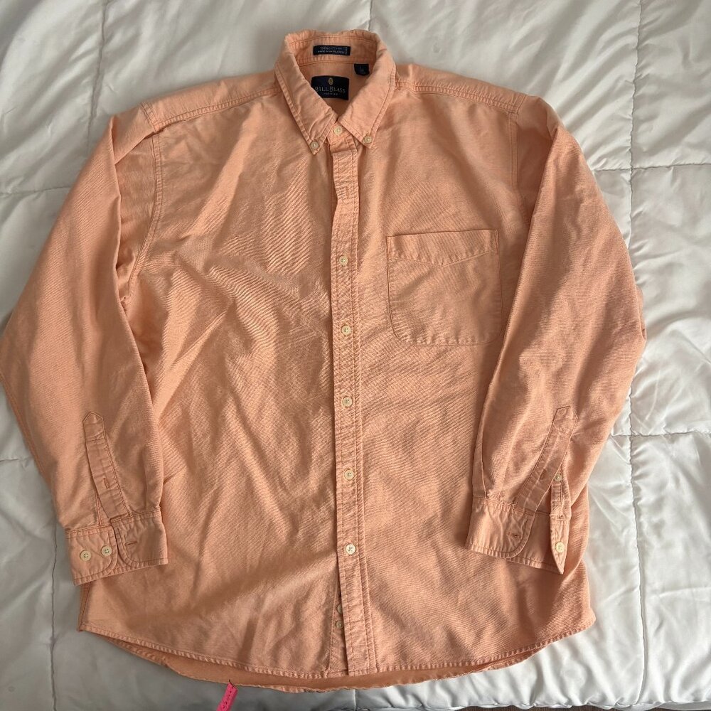 Bill Blass Premium Button Down Long Sleeve Dress Shirt Peach/Orange Preppy L